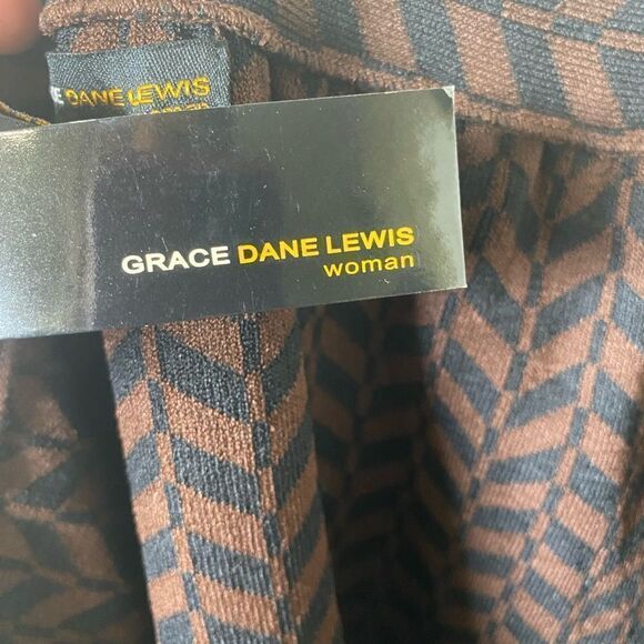 Grace Dane Lewis Rayon PLUS 2X Chocolate Geometric Pull ON Pencil Skirt $88 NEW - Picture 5 of 8